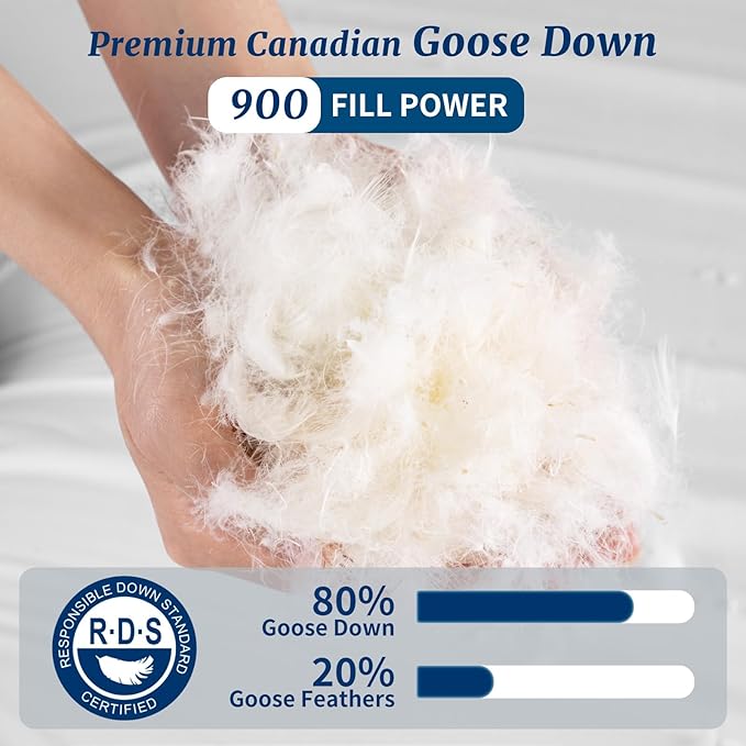 Canadian Luxury Goose Down Pillow Queen Size - 900 Fill Power, 100% Cotton with Teflon Shell- Ultra Comfort Sleep Pillows - Bed Pillows for Back, Stomach, Side Sleeper(White,Queen(Pack of 1))