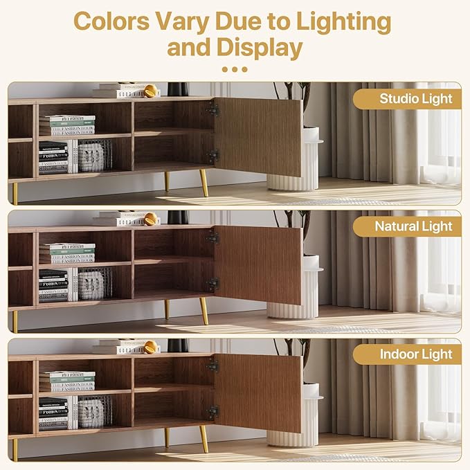 Modern 86in TV Stand for Living Room, Fluted Design Entertainment Center with Adjustable Shelves,Media TV Console Table with Storage for Bedroom,Walnut
