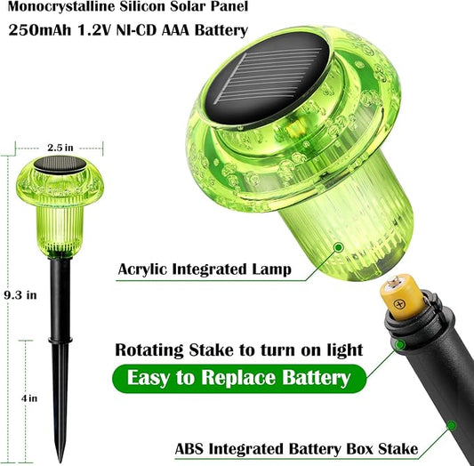 Solar Lights Outdoor Pathway Waterproof 8 Pack Green LED Green Stake Acrylic Mushroom Decorative Garden Lights for Yard Landscape Patio Outside Decorations