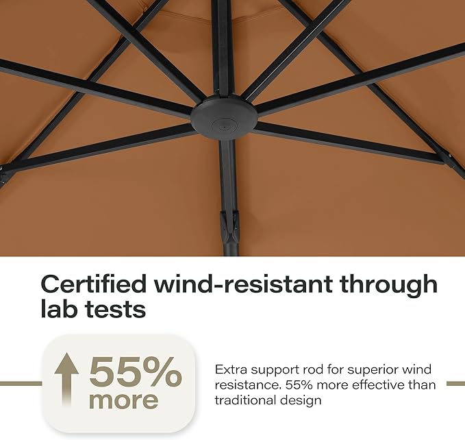 LAUSAINT HOME Outdoor Patio Umbrella with Base included, Deluxe Curvy Cantilever Umbrella Heavy Duty Offset Hanging Umbrella