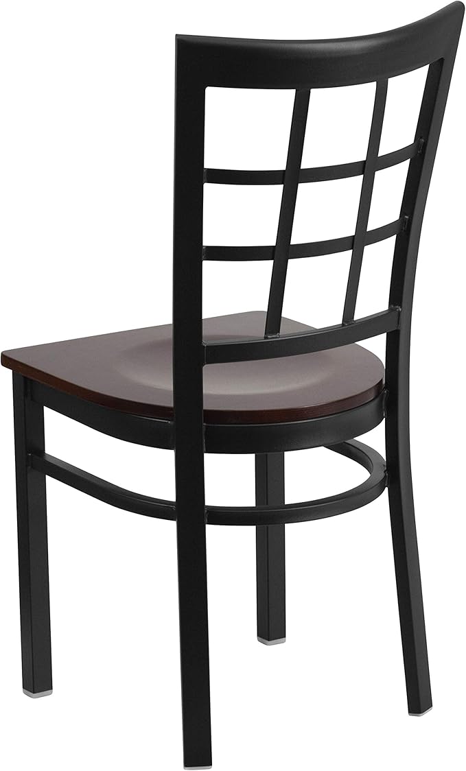 Flash Furniture HERCULES Series Black Window Back Metal Restaurant Chair - Walnut Wood Seat