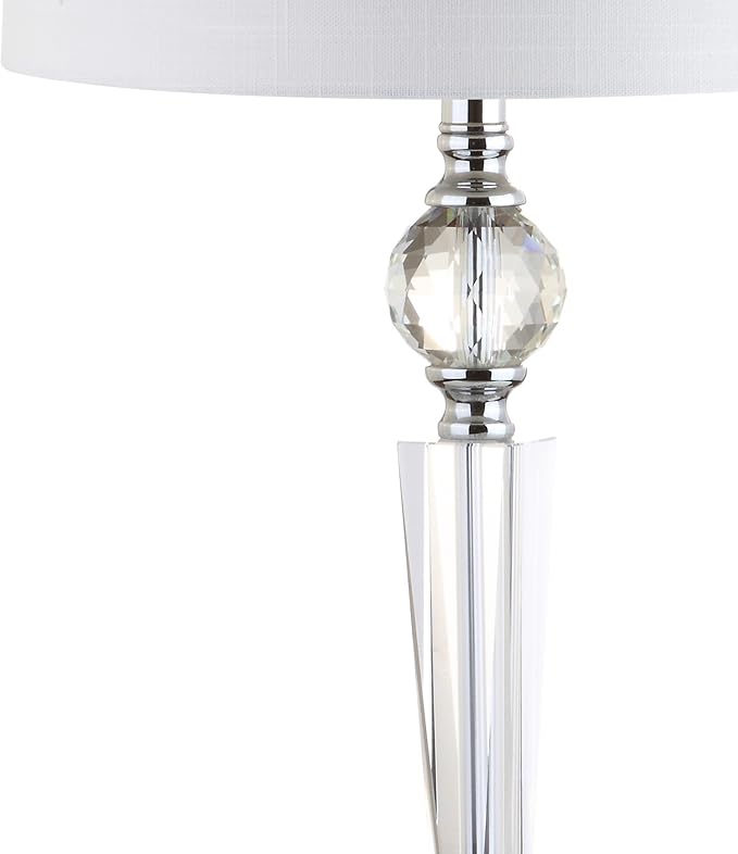 JONATHAN Y 30.5" Clear Crystal Table Lamp Set of 2 for Living Room Bedroom, Modern Glam Candlestick Lamp with Chrome Base and White Linen Drum Shade, LED Bulbs Included JYL2048A-SET2