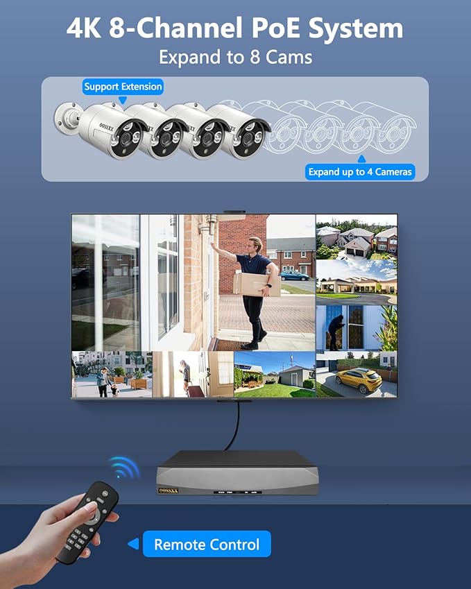 (4K/8.0 Megapixel & 130° Wide-Angle) 2-Way Audio PoE Camera Wired Outdoor Home Security Camera System Indoor Video Surveillance IP Cameras Surveillance System (4Cam-1TB(5MP))