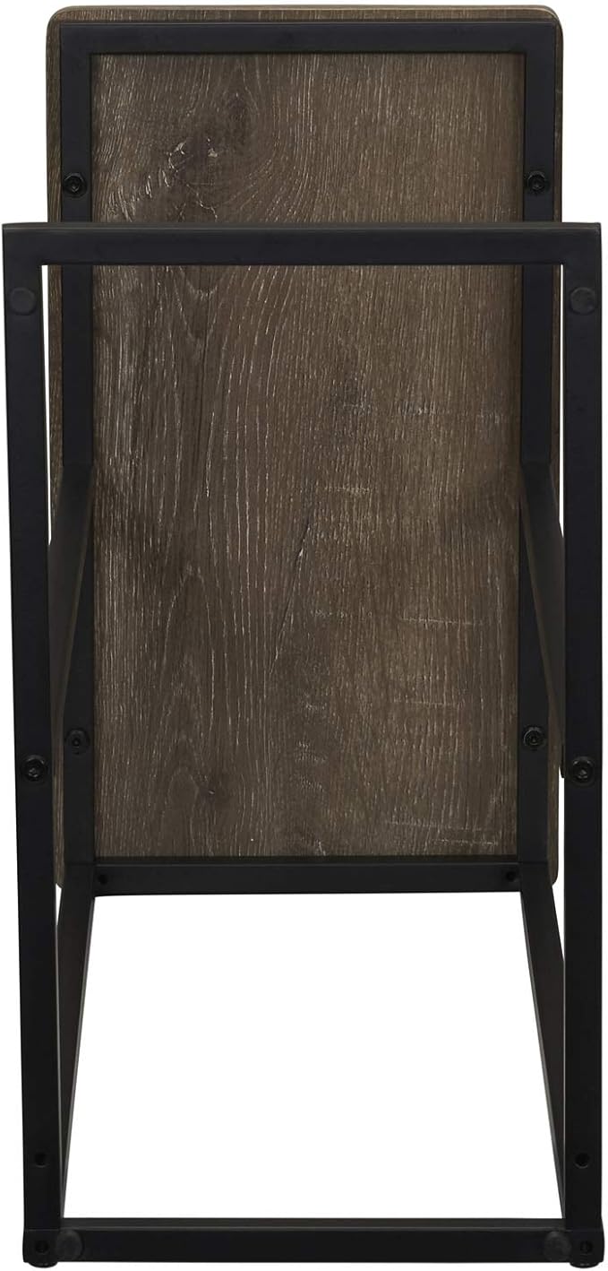 Household Essentials Ashwood Industrial Narrow End Table | Metal C Shaped Frame and Rectangle Faux Wood Top, C Table