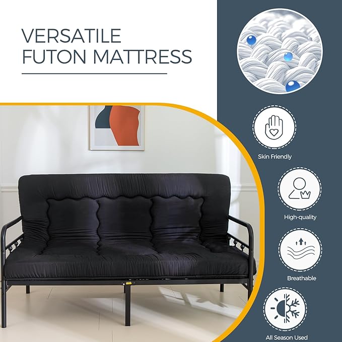 MAXYOYO 6" Thick Japanese Floor Mattress Futon Mattress, Foldable Tatami Pad for Adults, Roll Up Floor Bed for Guest Room Bedroom RV, Black, Twin