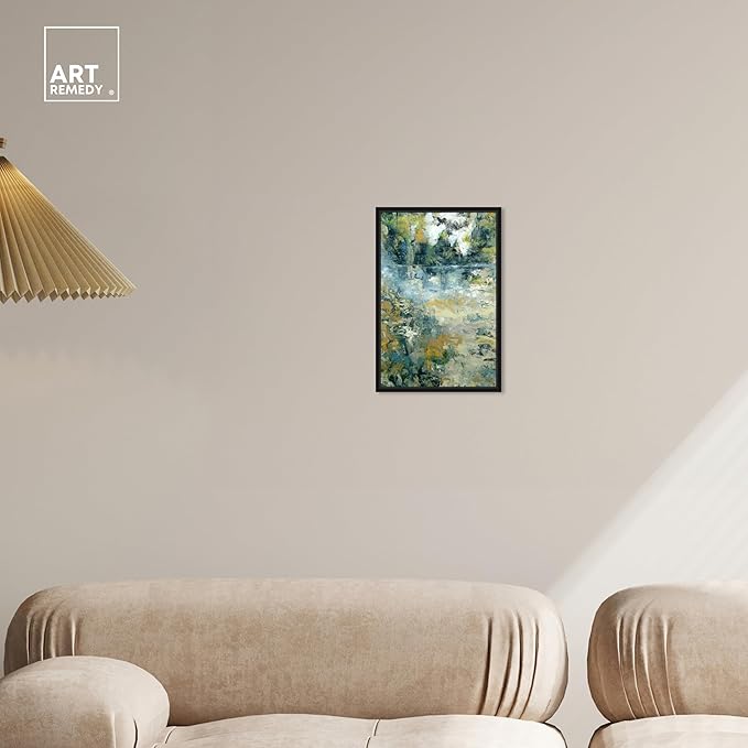 Art Remedy Green Moss Monet Garden Green Abstract Canvas Wall Art, Black Floater Frame, 10"x15"