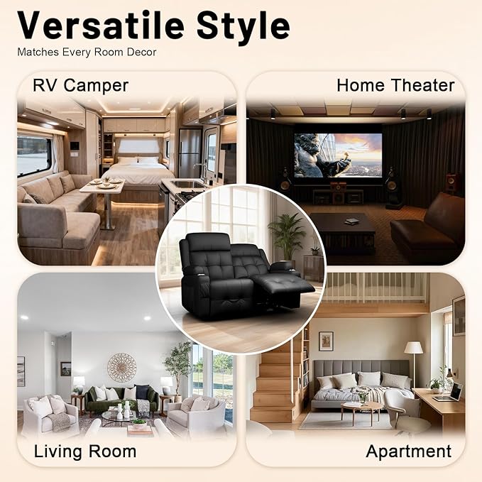 Loveseat Recliner, Oversized Reclining Loveseat, Pebble Texture Reclining Sofa With USB/Type C & Storage & Cup Holders, Recliner Couch, RV Wall Hugger Recliners Loveseat Clearance for Living Room & RV