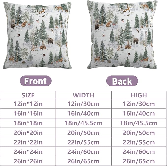 Winter Pillow Covers 24x24 Set of 2 Vintage Rustic Forest Pine Tree Snow Animals Print Xmas Holiday Throw Pillow Case Farmhouse Christmas Decoration Cushion Cases for Home Couch Sofa