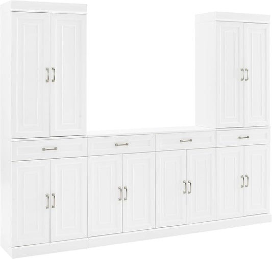 Crosley Furniture Stanton 3-Piece Traditional Sideboard Buffet Cabinet and Kitchen Storage Pantry Set, White