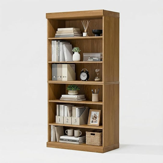 Casaphoria 6 Tier Wooden Bookshelf, 62" H Tall Book Shelf with Adjustable Shelves, Wide Bookshelf with 16" Deep Storage Space for Living Room,Bedroom & Home Office