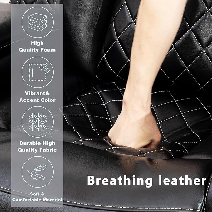 A Ainehome Power Recliner Sectional Sofa, Living Room Furniture Sets, Leather Power Reclining Sofa Set, Sectional Reclining Couch with LED/Storage Console for Living Room/Office(A-Black)