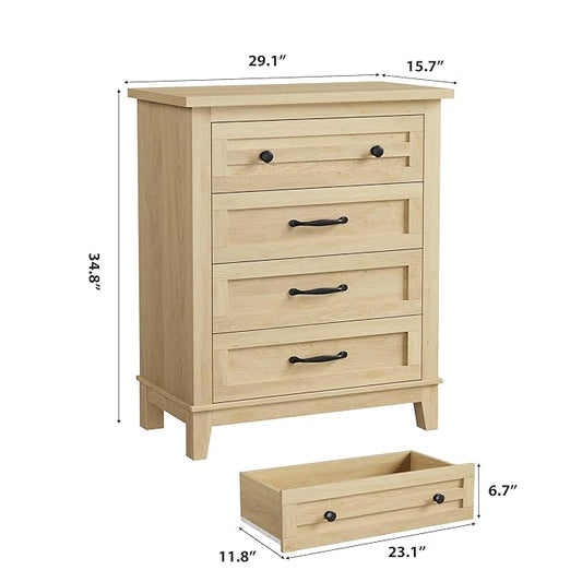 GarveeHome 4 Dresser for Bedroom, 34.8" Tall Vertical Drawer Dresser with Large Storage, Freestanding Wooden Closet Chest for Bedroom, Living Room