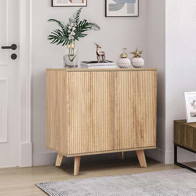 Accent Storage Cabinet, Modern Accent Buffet Cabinet with Adjustable Shelves, Freestanding Sideboard with Double Doors, Accent Cabinet with 2 Doors for Hallway Entryway Living Room (Natural)