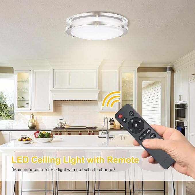 Kalium LED Ceiling Light with Remote 2Pack 12 Inch Flush Mount Ceiling Light Fixture, 18W 3000K-6000K Adjustable Color Temperature, Dimmable Lighting Fixtures for Kitchen Bedroom. Hardwired.