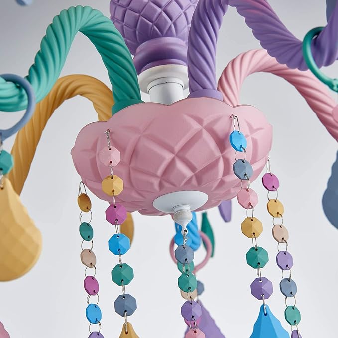 Shrine Lighting Multi Colored Crystal Chandeliers, Pastel Design, Perfect Colorful Chandelier for Bedroom Space, D23'' x H22'', Adjustable Chains 60", E12*5 Sockets, Youthful Spirits Color
