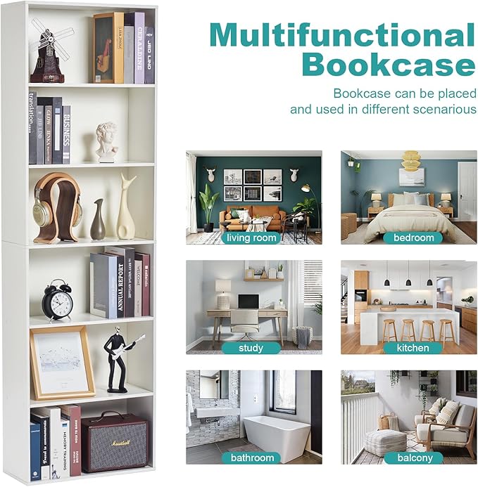 71.5" Tall Bookshelves and Bookcases Set of 2, 6 Tier Display Storage Shelves Home Decor Furniture for Home Office, Living Room, Bed Room