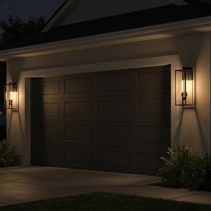 25in Extra Large Outdoor Wall Light 2-Light Black Wall Lantern for Porch,25” Exterior Sconce Metal and Glass Large Size Porch Light Black Outdoor Lanterns for Garage Balcony Patio Outside Lighting