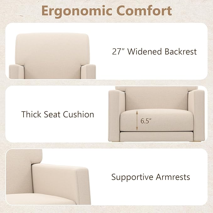 Giantex Upholstered Rocking Chair, Nursery Rocking Chair w/Widened Back, Machine-Washable Seat Cushion Cover, Solid Rubber Wood Frame, Glider Rocker Accent Chair for Living Room, Bedroom, Beige