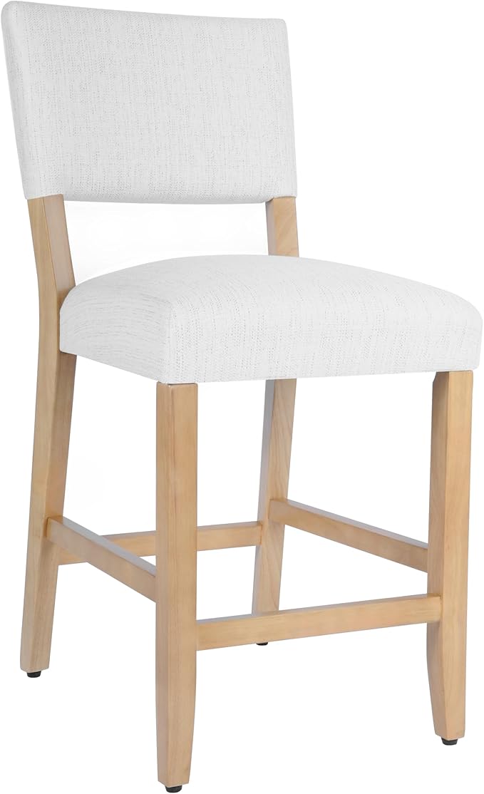 HomePop 24" Open Back Counter Stool|HomePop Home Décor|Fabric Chairs for Dining Room, Kitchen and Living Room - Stain Resistant White Woven(Single Pack)