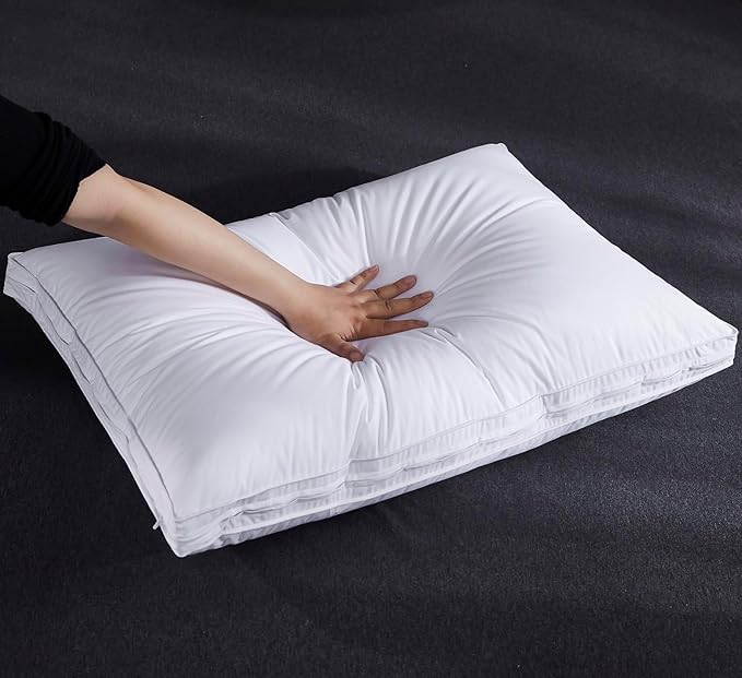 Three Geese Adjustable Layer Goose Feather Pillow,Assemblable Bed Pillow,100% Soft Organic Cotton Cover,Good for Side and Back Stomach Sleeper, Queen Size,Packaging Include 2 Pillows