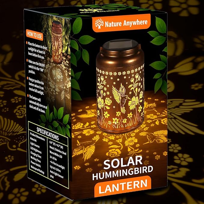 Solar Lanterns Outdoor Waterproof | Hummingbird Solar Lantern for Garden, Hanging Solar Light Decorative, Solar Hummingbird Lights, Garden Lantern Decor Gift