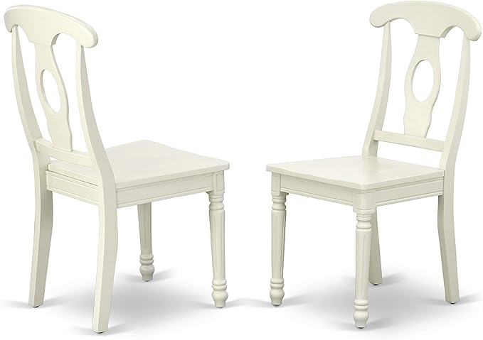 East West Furniture HLKE5-LWH-W 5 Piece Dining Room Table Set Includes a Round Kitchen Table with Pedestal and 4 Dining Chairs, 42x42 Inch, Linen White