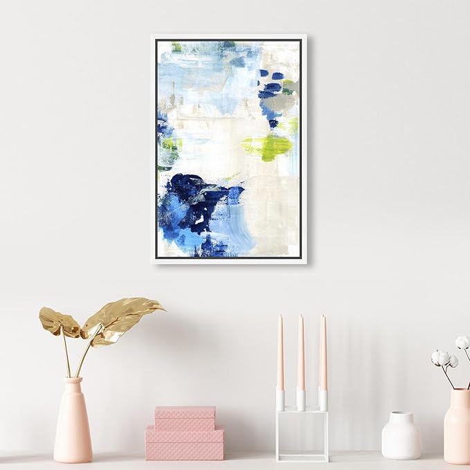 The Oliver Gal Artist Co. Abstract Framed Wall Art Canvas Prints 'Perks' Paint Home Décor, 10" x 15", Blue, White