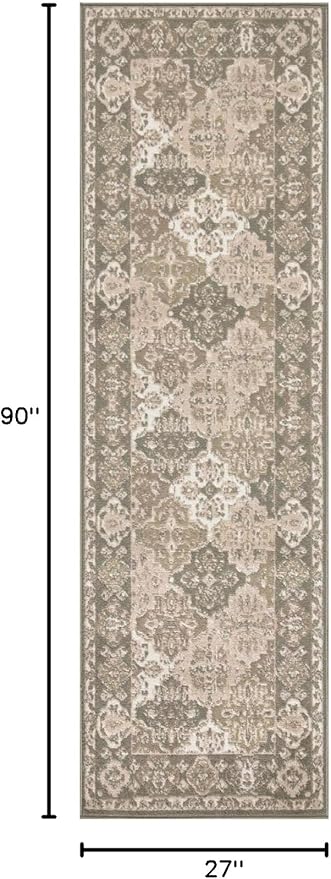 Nourison Home Grafix Green 2'3" x 7'6" Area Rug - Easy Clean, Non Shedding, Bed Room, Living Room, Dining Room, Kitchen (8' Runner)