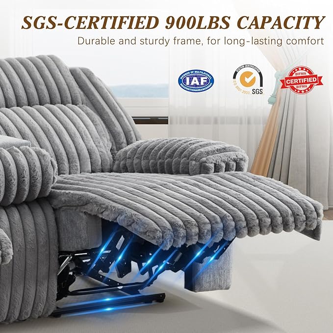 Oversized Reclining Loveseat with Hidden Cup Holders & Wireless Charger, Manual Double Recliner Sofa, Wall Hugger Loveseat Recliner with USB Ports for Living Room (Gray, Loveseat)