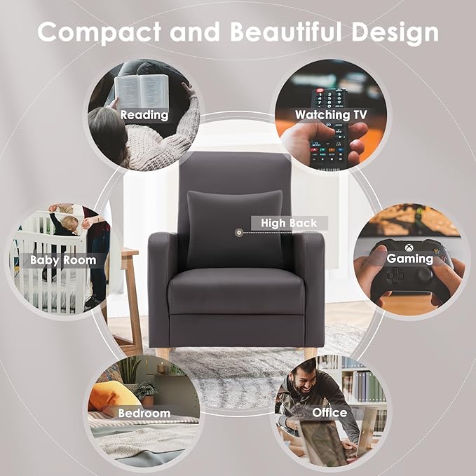 COLAMY Modern Accent Living Room Chairs Set of 2, Upholstered PU Leather Armchair Reading Side Chair, Single Sofa with Back Pillow and Wood Legs, Brown