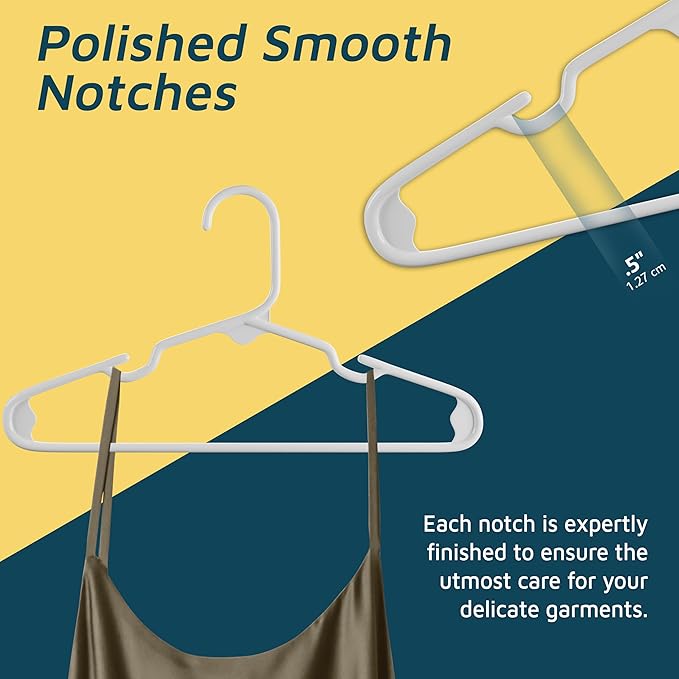Lifemaster Plastic Kids Clothes Hanger – Children Clothes Hanger with Shoulder Notch, 11.6 Inch Space-Saving Closet Organizer for Baby, Toddler, and Kids Clothing, Hold Up to 5 lbs, Pack of 50, White