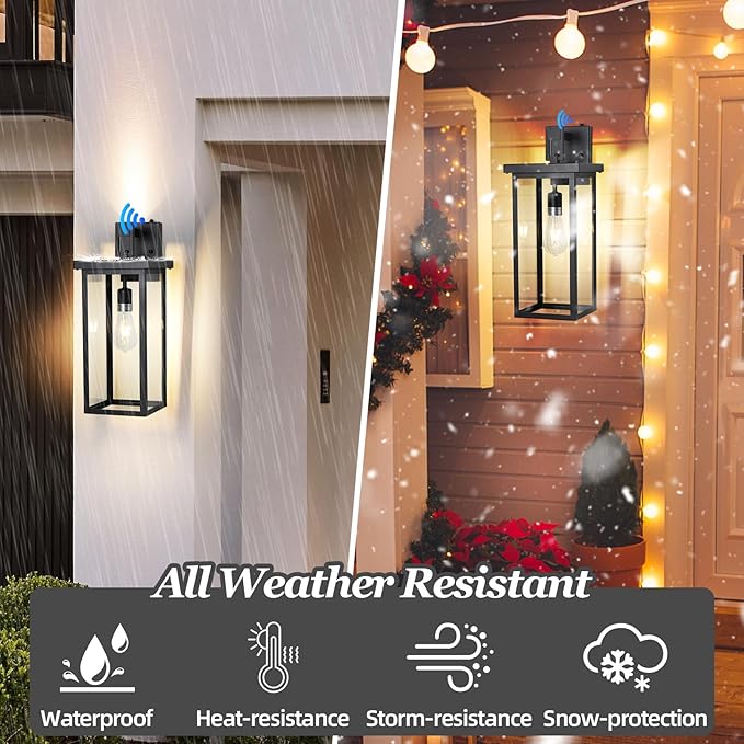 Large Exterior Lighting Fixtures Modern Wall Lantern,Outdoor Wall Lights with Clear Glass Shade,Outdoor Lamps for Patio Porch,Waterproof Outside Exterior Lights，Dusk to Dawn 20IN-1 Pack