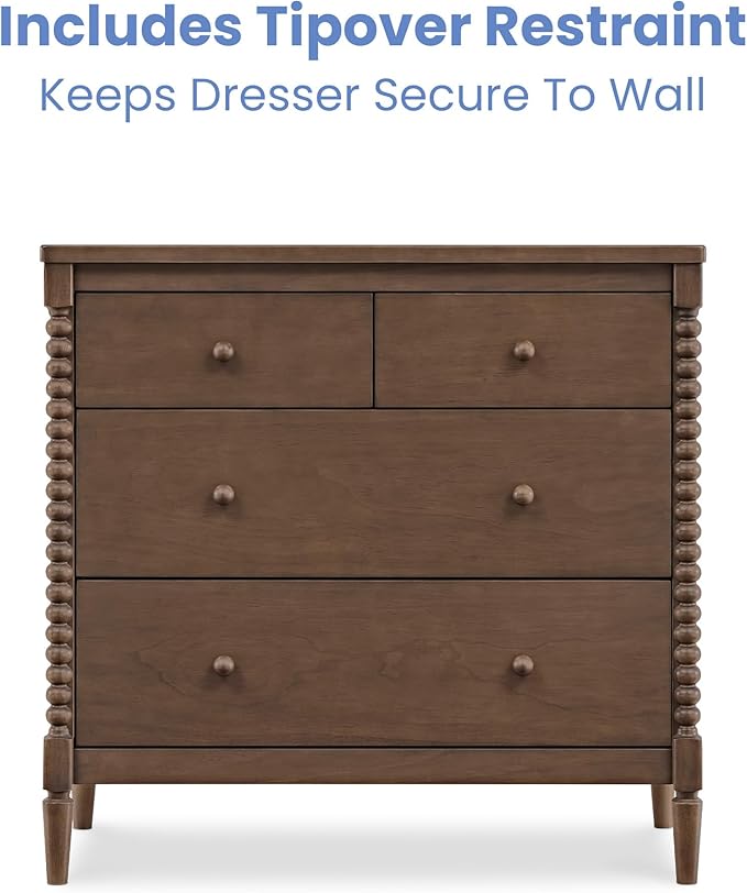 Delta Children Saint 4 Drawer Dresser with Changing Top and Interlocking Drawers, Teak Brown