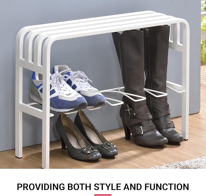 Proman Products - Horizontal Steel Shoe Bench, Shoe Organizer for Entryway, Shoe Storage Bench (White)