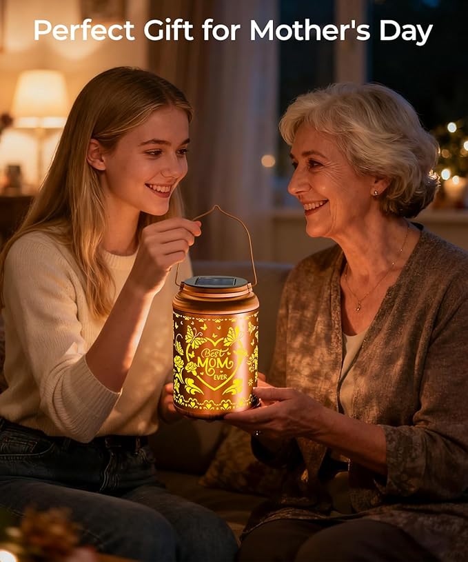 Solar Lanterns Outdoor Waterproof Decorative Garden Solar Lights Outdoor,Hanging Hollow Out Metal Ornaments Decor for Outside Lawn,Patio,Balcony,Yard Unique Gifts for Women Mothers Day Gifts