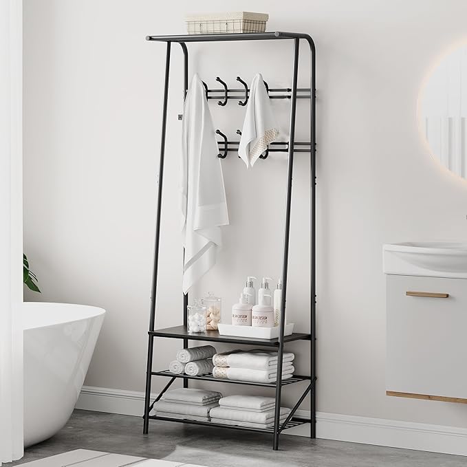 IDEALHOUSE Coat Rack Shoe Bench with 10 Hooks, Hall Trees Entryway Bench with Storage, Multifunctional Hallway Organizer, Wood Look Accent Furniture