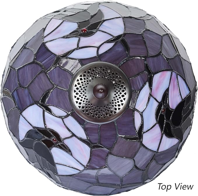 Bieye L12024 Raven Sitting on Bare Tree Branch in Full Moon Night Tiffany Style Stained Glass Table Lamp for Home Decor (Dark Purple, 12Wx20H)
