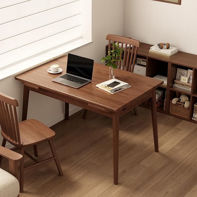 Solid Wood Extendable Dining Table, 47.2” to 70.8” Expandable Table for 4-8, Easy Assembly Extendable Dining Room Table, 3-in-1 Design, Ideal for Dining Room, Kitchen, Living Room (Walnut)