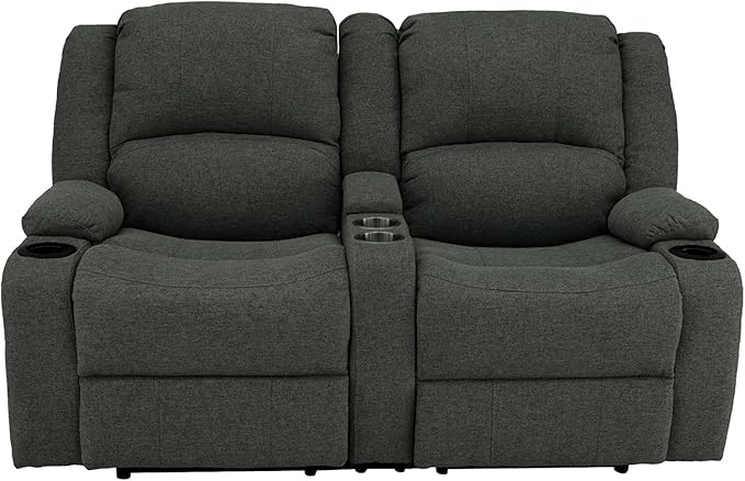 RecPro Charles Powered Double Recliner Sofa & Loveseat | Wall Hugger RV Furniture | Cloth (Fossil, 64")