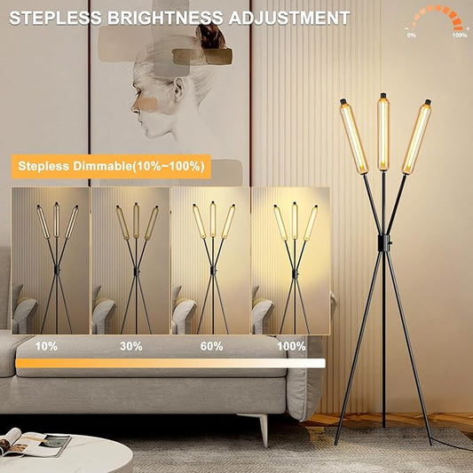 Lightdot LED Tripod Floor Lamps for Living Room, Stepless Dimmable Modern Standing Tall Lamp with 360° LED LampHead,Mid Century Industrial Floor Lamp for Bedroom/Sofa Beside/Corner Decor-Black