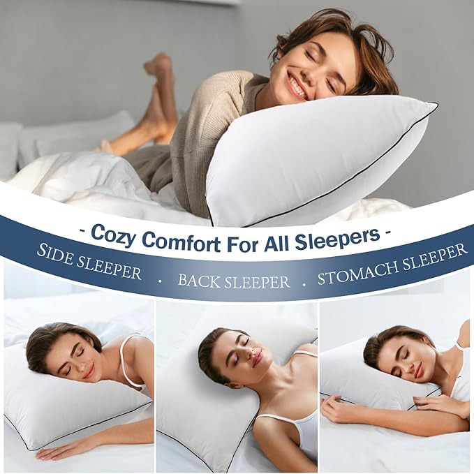 BPC Luxury Hotel Goose Feather Down Pillows Queen Size Set of 2, Medium Firm Bed Pillows for Sleeping, Organic Cotton Cover, Soft Yet Supportive Down Alternative Surround, RDS Certified, White 20"x30"