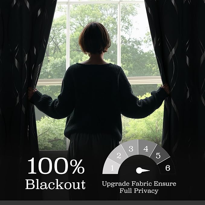 NICETOWN 100% Blackout Curtains for Living Room, Stormy Sea, 52 inch by 63 inch, Easy Care Solid Thermal Insulated Grommet Panels and Drapes for Bedroom Decoration, 2 Panels