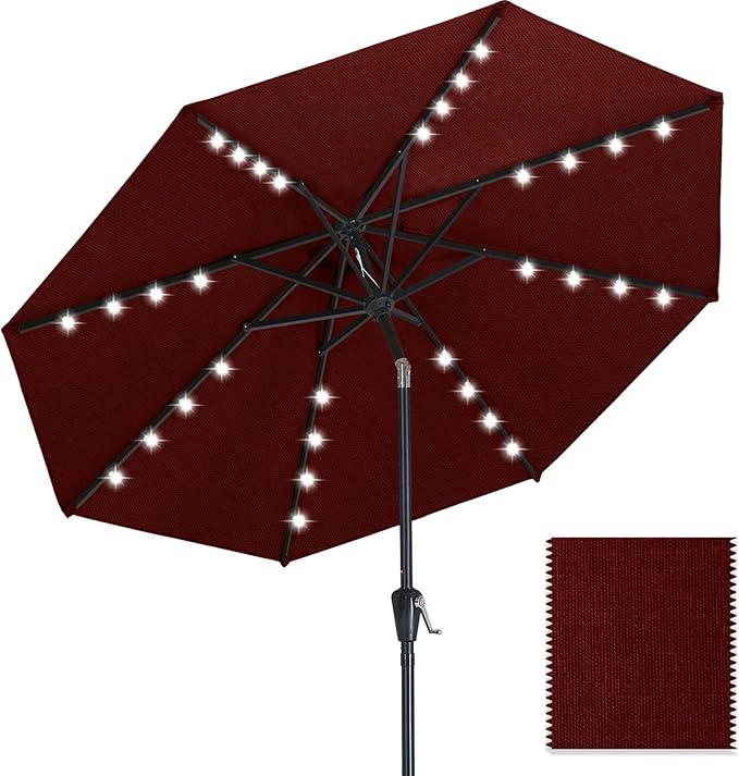 ABCCANOPY OLEFIN® 5-Year No Fading Patio Umbrella with Solar Lights (Dark Red)