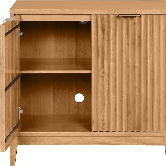 Nathan James Jasper Wood Modern Sideboard Accent Storage Cabinet TV Stand with Fluted Doors, for Kitchen or Living Room, Warm Pine, Set of 4
