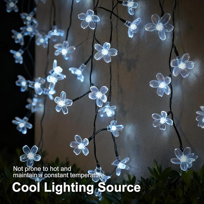 2 Pack Total 52FT 120 LED Solar String Lights Outdoor Waterproof Flower Fairy Lights for Garden Fence Patio Yard Christmas Tree Lawn Wedding Party Decor, Pure White