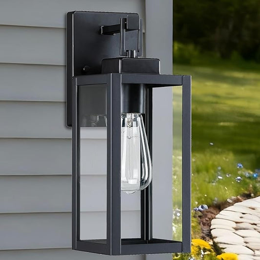 12” Black Wall Sconce Lights-12 Inch Outdoor Wall Light,Exterior Sconce Steel and Glass Outdoor Porch Light, Black Lantern for Front Porch Garage Balcony
