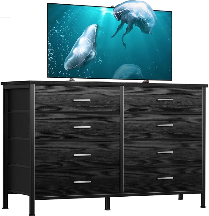 BOLUO Black Dresser for Bedroom 8 Drawer, Wide Dresser TV Stand for 50" TV Dressers & Chests of Drawers Fabric Dresser for Closet Modern