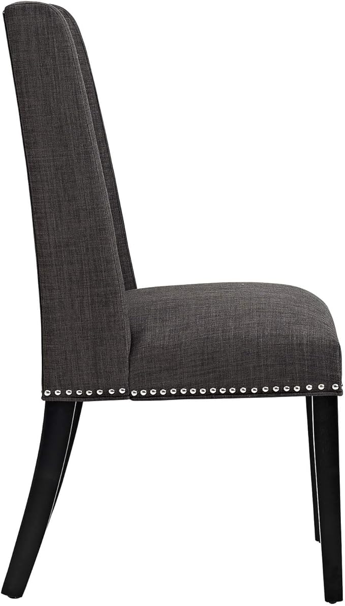 Modway Baron Modern Tall Back Wood Upholstered Fabric Parsons Four Kitchen and Dining Room Chairs with Nailhead Trim in Brown