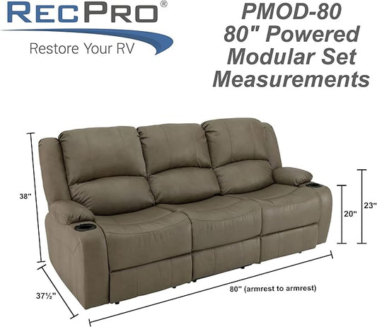 RecPro RV Recliner Charles 80" Powered Triple Wall Hugger | Drop Down Console | RV Furniture with 2023 Updated Fabric (Putty)
