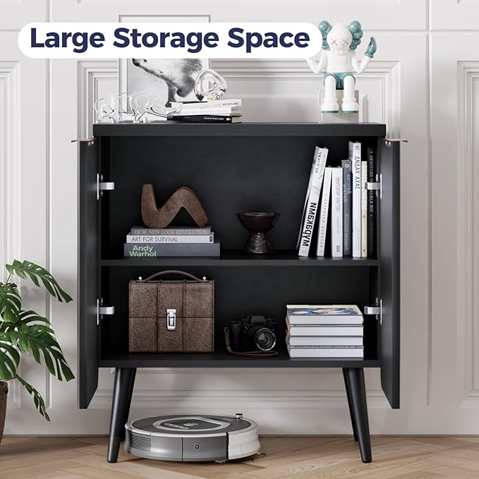 FONTOI Fluted Buffet Cabinet – Modern Wood Sideboard with 2-Doors & Shelves, Multifunctional Storage Cabinet & Credenzas for Entryway, Dining & Living Room, Black
